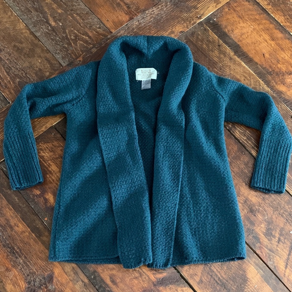Cozy 100% Wool Teal Open Front Sweater Aran Sweater Market